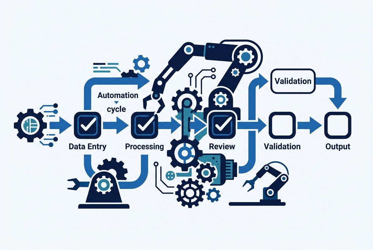 Ilustração de automatização de processos com fluxo de trabalho