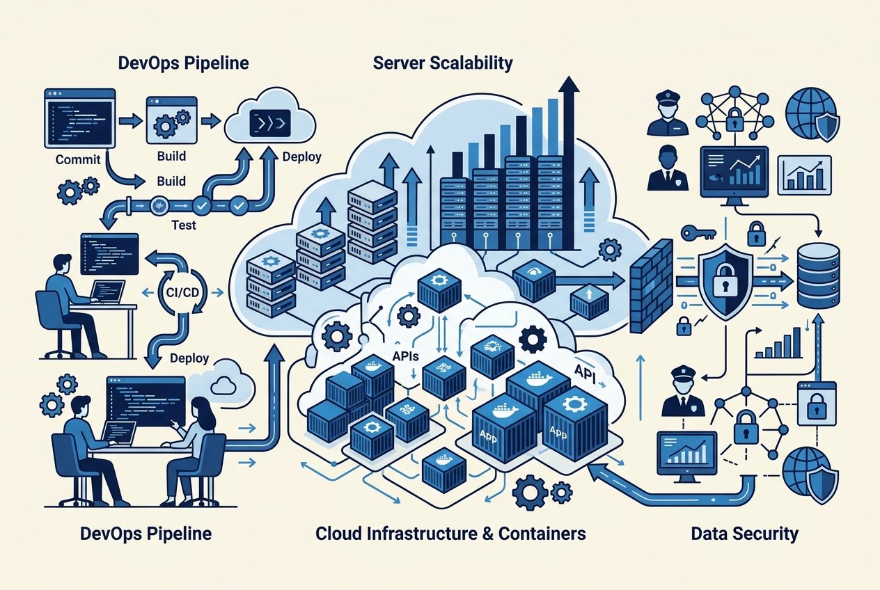 Ilustração de infraestrutura cloud e pipelines DevOps