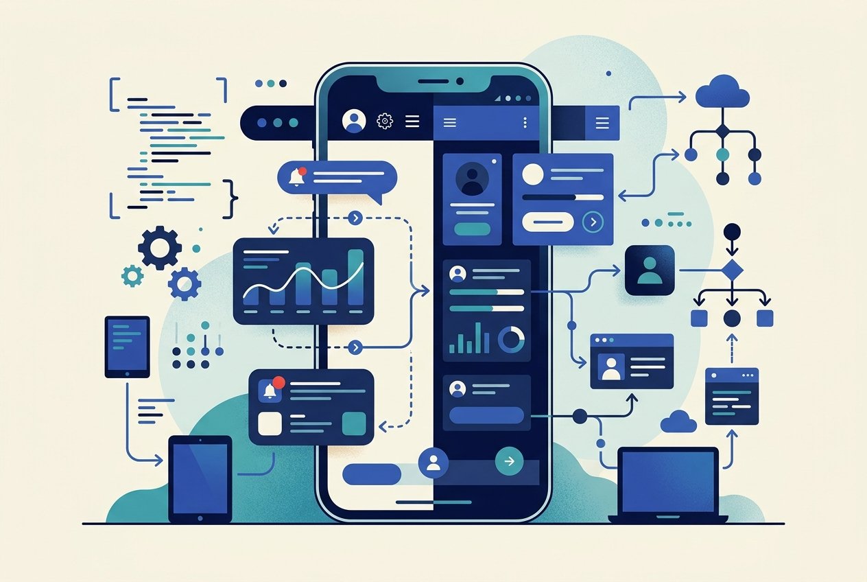 Ilustração de aplicações móveis para iOS e Android