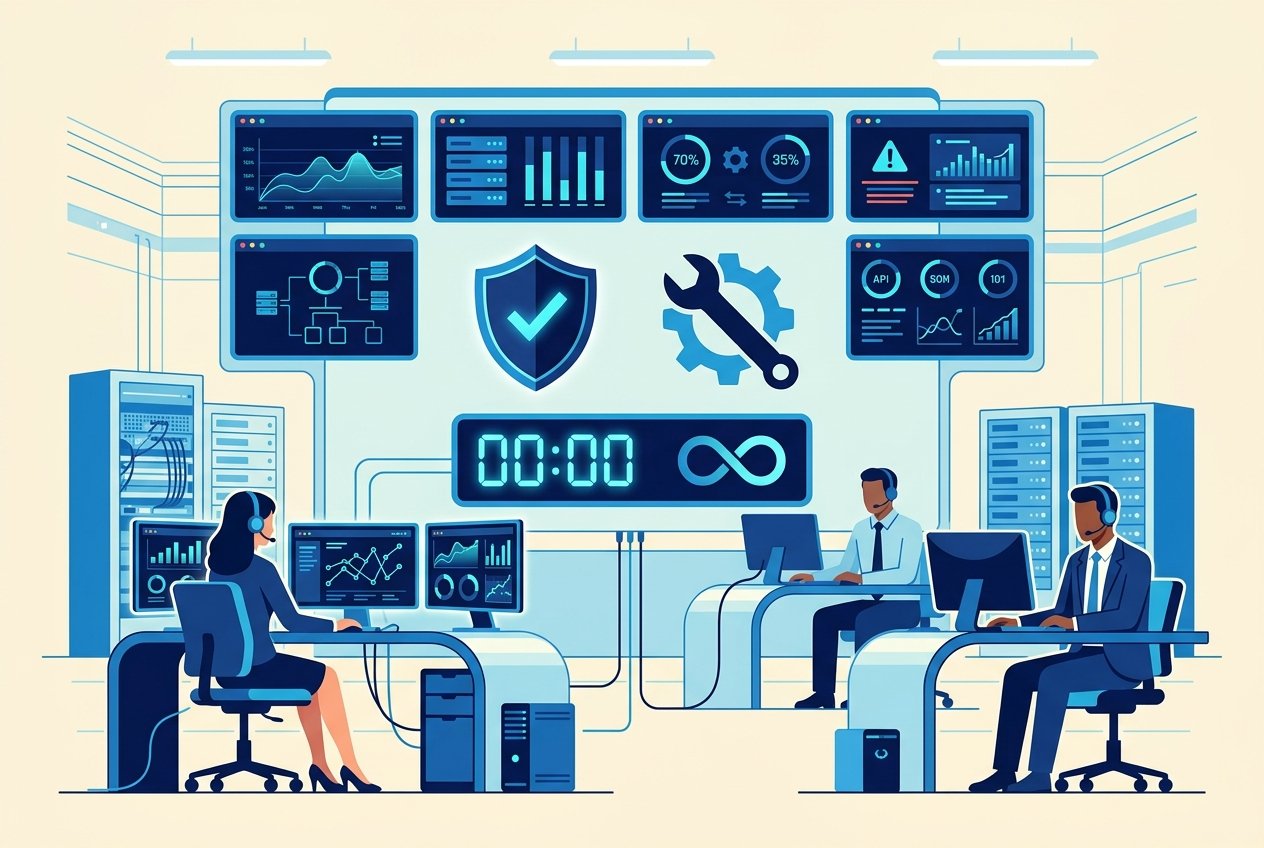Ilustração de suporte técnico e monitorização 24/7